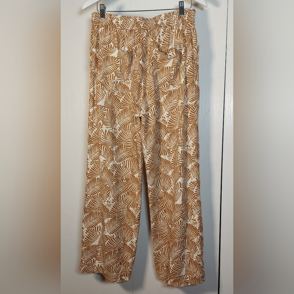Marc New York Wide Leg Linen Leaf Print Pants Size Medium Button Front Palazzo - Picture 4 of 12